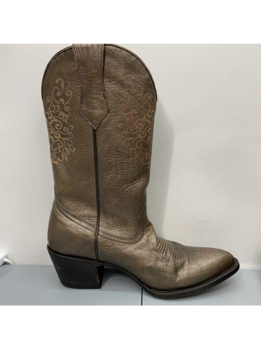 Shyanne Lola Cowgirl Cowboy Boots Western Distressed Bronze Metallic Womens 9.5 - Picture 10 of 15